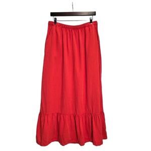 Calypso St. Barth Vintagelook Linen Blend Ruffle Tiered Maxi Skirt L Red/Orange